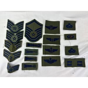 US Air Force Patch Lot Rank Chevrons Wings OD Green 18pcs